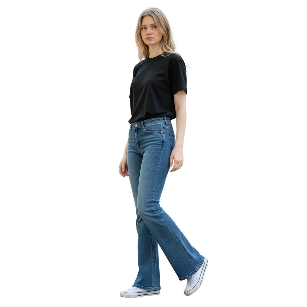 American Eagle Outfitters Artist Flare Jeans Medium Wash Distress Women Size 8R‎
